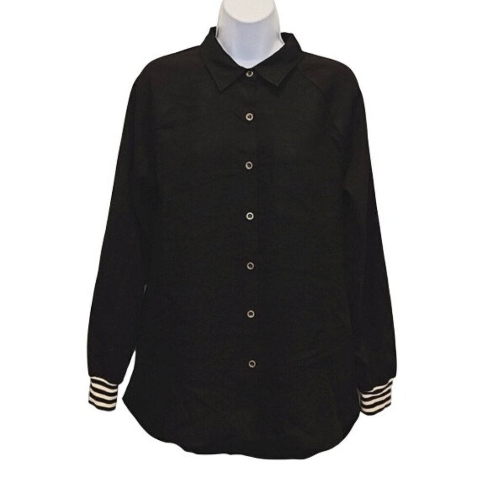 Doe & Rae Button Down Collared Shirt Medium New Women's Black Career Office